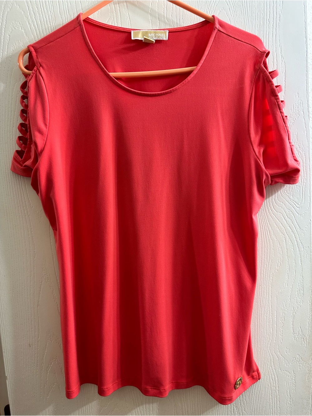Michael Kors Coral Short-Sleeve Ladder-Detail Top
